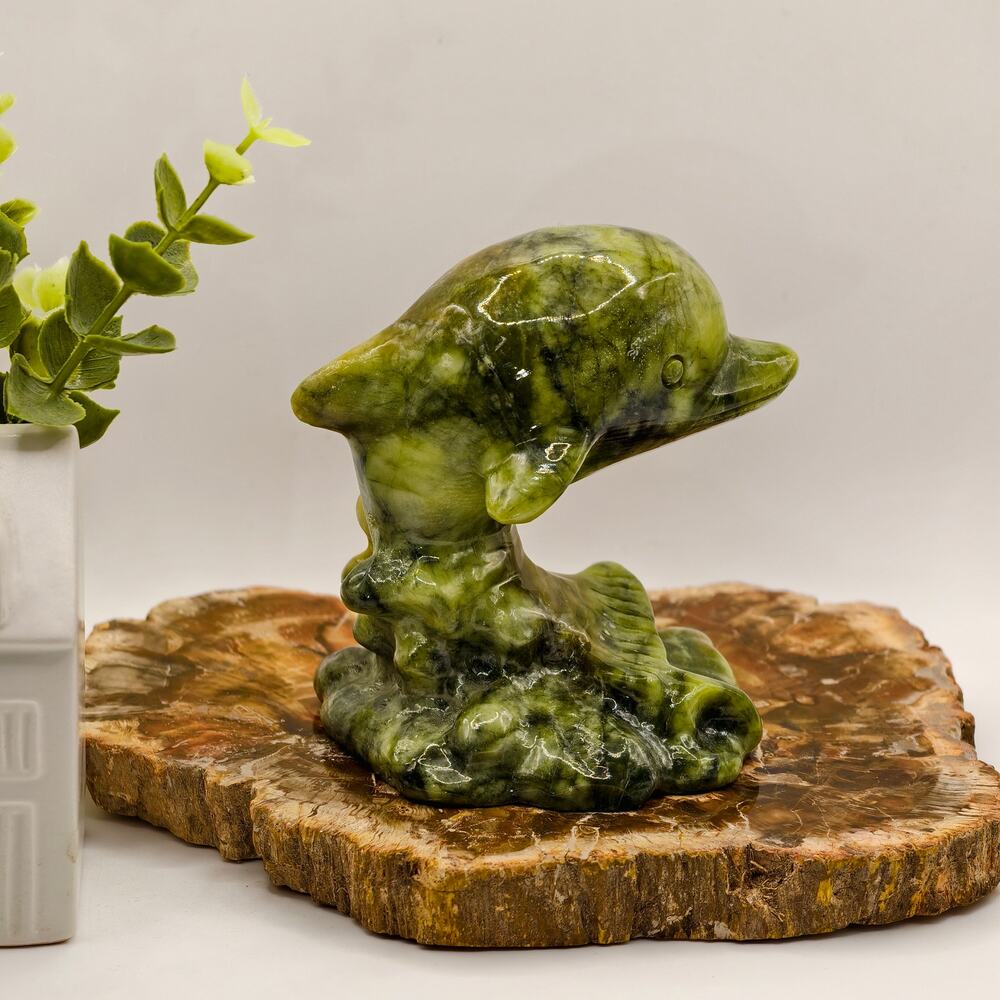 1LB+ Jade Serpentine Crystal Dolphin